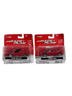 Bburago Ferrari 458 Spider & Italia Diecast Model Cars 1/43 Scale Red Race & Pla